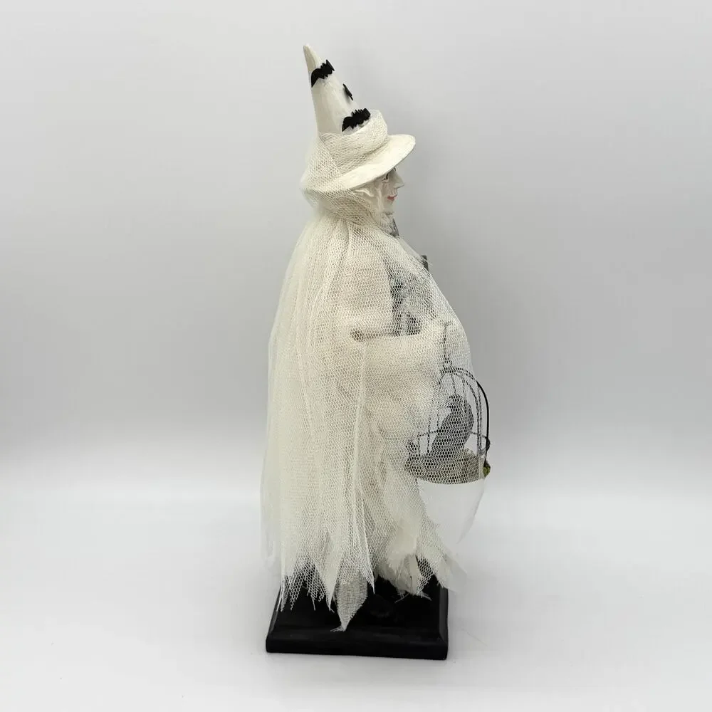 Bethany Lowe Ghostly Witch Halloween Figure with Crow Broom Stick & Spell Book